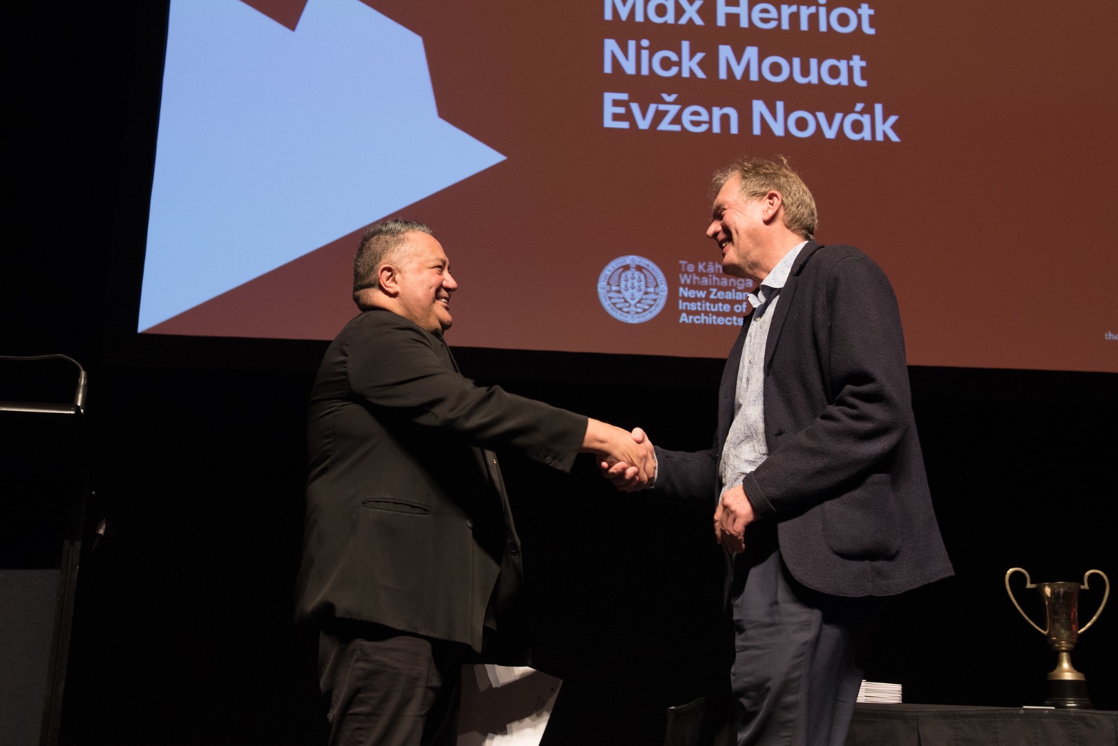 Evžen Novák (right), a Founding Director of Studio Pacific Architecture, was made a Fellow of Te Kāhui Whaihanga New Zealand Institute of Architects.